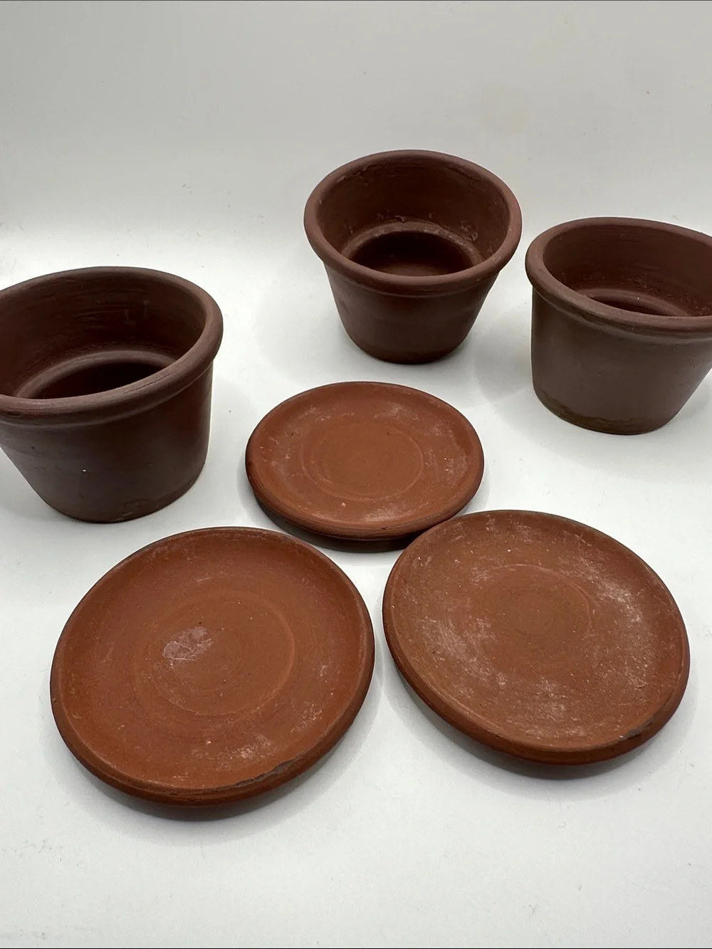 IKEA Terracotta Brown Plant Pots with Saucers - Set of 3